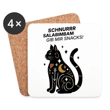 Schnurrrsalabimbam - Gib mir Snacks! - Katze - Untersetzer (4er-Set) - Weiß - Vorne