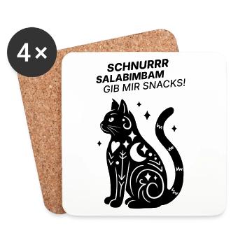 Schnurrrsalabimbam - Gib mir Snacks! - Katze - Untersetzer (4er-Set) - Weiß - Vorne