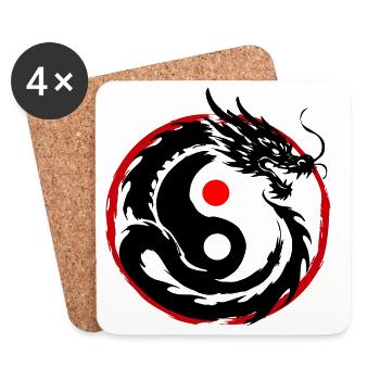 Tintenpinsel Chinesischer Drache Yin Yang - Untersetzer (4er-Set) - Weiß - Vorne