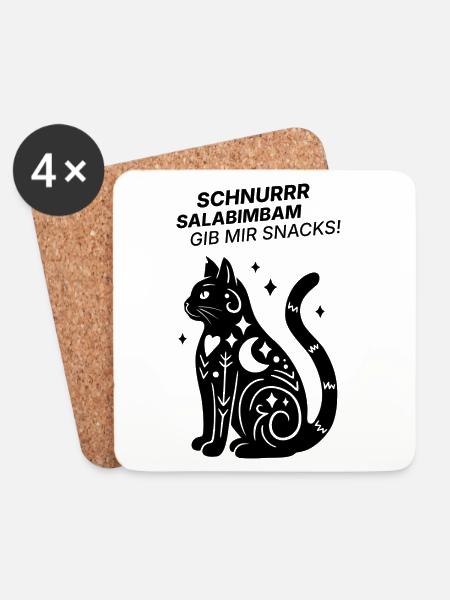 Schnurrrsalabimbam - Gib mir Snacks! - Katze - Untersetzer (4er-Set) - Weiß