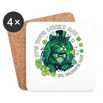 Glückskatze zum St. Patrick's Day - Untersetzer (4er-Set) - Weiß - Vorne
