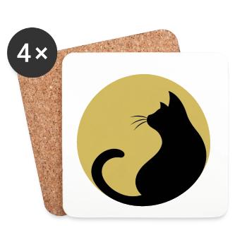 schwarze Katze vor Mond - Untersetzer (4er-Set) - Weiß - Vorne