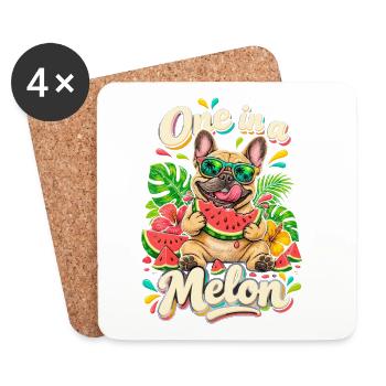 One In A Melon Französische Bulldogge Wassermelone - Untersetzer (4er-Set) - Weiß - Vorne