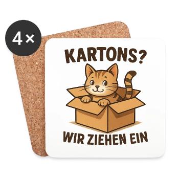 Katzen Einzug Geschenk für neue Katzenhalter - Untersetzer (4er-Set) - Weiß - Vorne