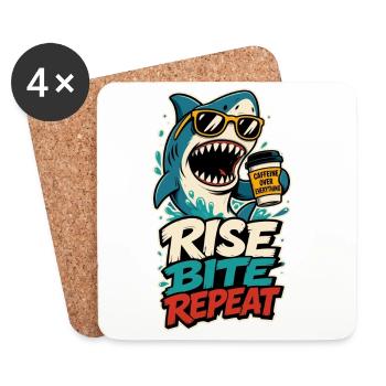 Hai mit Kaffee – Rise Bite Repeat - Untersetzer (4er-Set) - Weiß - Vorne