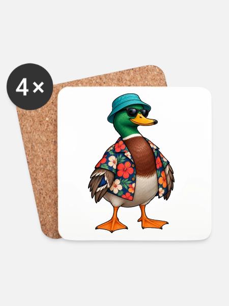 Hawaiianische Ferienente - Untersetzer (4er-Set) - Weiß