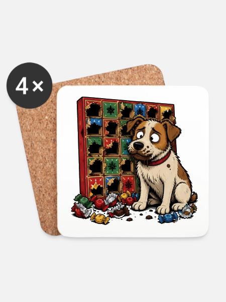 Hund Adventskalender Schokolade Comic T-Shirt - Untersetzer (4er-Set) - Weiß