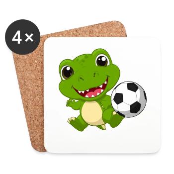 Kleiner Grüner Drache Spielt Fußball Kinder TShirt - Untersetzer (4er-Set) - Weiß - Vorne