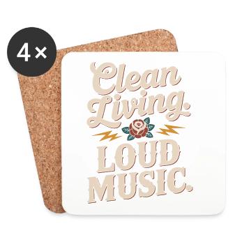 Clean Living Loud Music Straight Edge Nüchtern - Untersetzer (4er-Set) - Weiß - Vorne