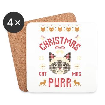Ugly Christmas Katze - Untersetzer (4er-Set) - Weiß - Vorne