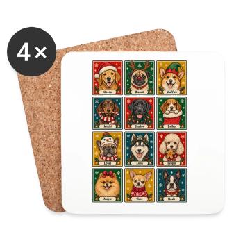 Weihnachtshundeporträts – Festliche Hunderassen - Untersetzer (4er-Set) - Weiß - Vorne