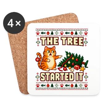 Weihnachten Katze Tannenbaum Chaos - Untersetzer (4er-Set) - Weiß - Vorne