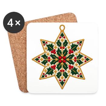 Weihnachtsstern Stickerei Ornament - Untersetzer (4er-Set) - Weiß - Vorne