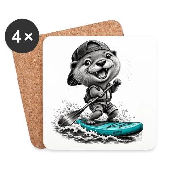 Standup-Otter Surfing - Untersetzer (4er-Set) - Weiß - Vorne