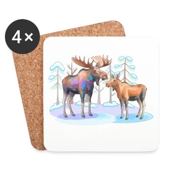 Elch im Winterwald – wilde Natur - Untersetzer (4er-Set) - Weiß - Vorne