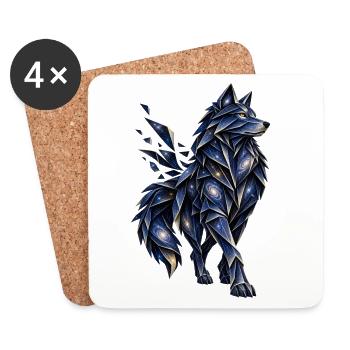 Blau-goldener Origami-Wolf mit sternenbedeckten Galaxien - Untersetzer (4er-Set) - Weiß - Vorne