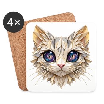Origami-Katze mit Galaxienaugen – Kosmische Katze - Untersetzer (4er-Set) - Weiß - Vorne