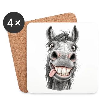 Lustiges Pferd mit einem breiten Lächeln - Untersetzer (4er-Set) - Weiß - Vorne