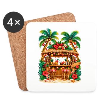 Weihnachten im Paradies – Festliche tropische Tiki-Bar - Untersetzer (4er-Set) - Weiß - Vorne
