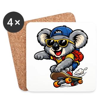 Koala beim Skateboarding – Cooler Skater - Untersetzer (4er-Set) - Weiß - Vorne