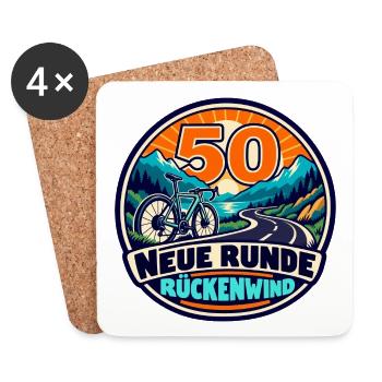 50 Geburtstag – Neue Runde, Rückenwind - Untersetzer (4er-Set) - Weiß - Vorne