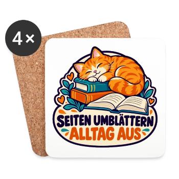 Lesekatze – Seiten umblättern, Alltag aus - Untersetzer (4er-Set) - Weiß - Vorne