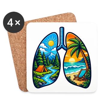 Nature Lungs Mountain Beach Outdoor-Abenteuer-Tee - Untersetzer (4er-Set) - Weiß - Vorne
