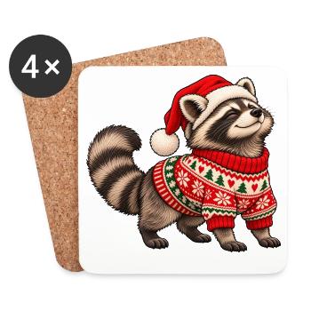 Weihnachts Waschbär – Norwegerpullover - Untersetzer (4er-Set) - Weiß - Vorne