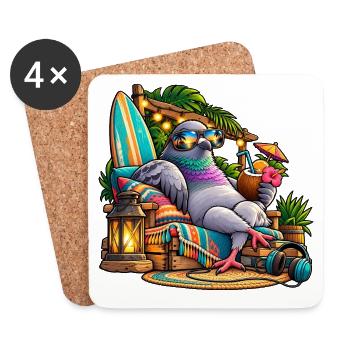 Taube im Tropenurlaub – Entspannter Vogel - Untersetzer (4er-Set) - Weiß - Vorne