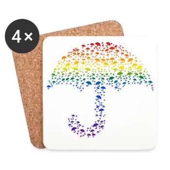 Regenschirm Silhouette Regenbogen - Untersetzer (4er-Set) - Weiß - Vorne