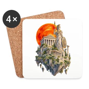Roter Mond in Athen | Aquarellmalerei Stil - Untersetzer (4er-Set) - Weiß - Vorne