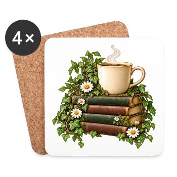 Kaffeezeit im Bücherwald - Untersetzer (4er-Set) - Weiß - Vorne