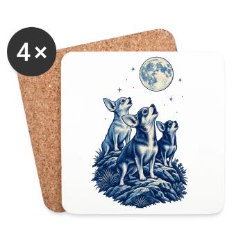 Drei Chihuahuas heulen zum Mond – Chihuahua-Papa - Untersetzer (4er-Set) - Weiß - Vorne