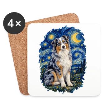 Australian Shepherd Sternennacht – Aussie Lover - Untersetzer (4er-Set) - Weiß - Vorne