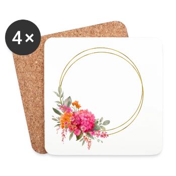 Farbenfroher Blumen-Kranz Personalisierbar - Untersetzer (4er-Set) - Weiß - Vorne