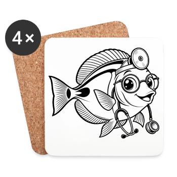 Doktorfisch mit Stethoskop - Untersetzer (4er-Set) - Weiß - Vorne