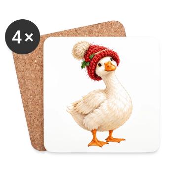 Weihnachtsgans mit Strickmütze – Cottagecore - Untersetzer (4er-Set) - Weiß - Vorne