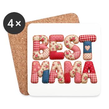 Best Mama – 3D Patchwork Print Muttertagsdesign - Untersetzer (4er-Set) - Weiß - Vorne