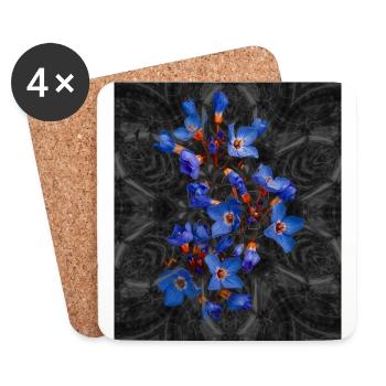Blaue Blüten im schwarz grauem Hintergrund - Untersetzer (4er-Set) - Weiß - Vorne