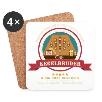 Kegelbruder – Pudel Kegelclub Kegeltour Wappen - Untersetzer (4er-Set) - Weiß - Vorne