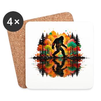 Bigfoot, Wald, Wandern, Camping, Bäume, Wanderer - Untersetzer (4er-Set) - Weiß - Vorne