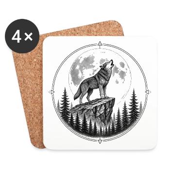 Wolf im Dunkelwald Emblem - Untersetzer (4er-Set) - Weiß - Vorne