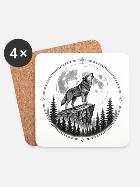 Wolf im Dunkelwald Emblem - Untersetzer (4er-Set) - Weiß