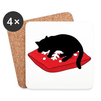 gatto_cucciolo_nero_dorme_su_un_cuscino_inverna - Untersetzer (4er-Set) - Weiß - Vorne