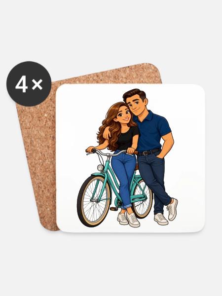 Paar auf dem Fahrrad: Liebesmoment - Untersetzer (4er-Set) - Weiß