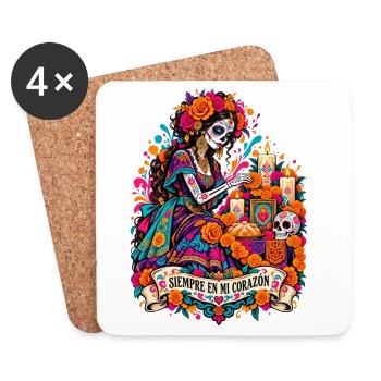 DiaMuertos Herzblüte - Untersetzer (4er-Set) - Weiß - Vorne