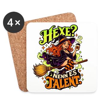 Hexe Talent: Kaffeewitch auf Besen - Untersetzer (4er-Set) - Weiß - Vorne