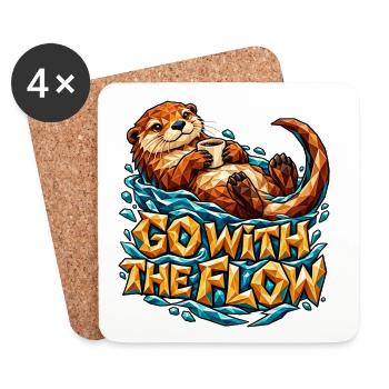 Go with the Flow Otter Low Poly Kaffee Entspannt - Untersetzer (4er-Set) - Weiß - Vorne