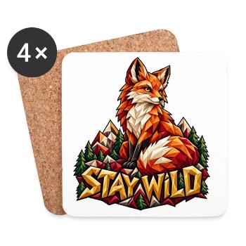 Stay Wild Fuchs Low Poly Berge Wald Natur Shirt - Untersetzer (4er-Set) - Weiß - Vorne