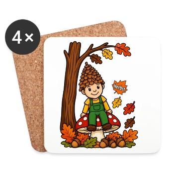 EG Herbst Männlein Tannenzapfen Kind Eicheln Wald - Untersetzer (4er-Set) - Weiß - Vorne